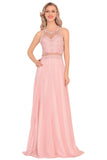 Chiffon Halter Open Back Formal Dresses With Beads And Embroidery A Line Rjerdress