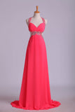 Chiffon Halter Party Dress Sexy A Line Court Train Rjerdress
