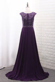 Chiffon Mother Of The Bride Dresses Scoop A Line With Beads Bodice Sweep Train Rjerdress
