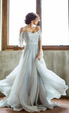 Chiffon Off The Shoulder With Split And Ruffles A Line Wedding Dresses Rjerdress