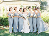 Chiffon One Shoulder Floor Length Light Blue Bridesmaid Dress