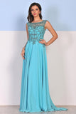 Chiffon Scoop A Line With Beading Sweep Train Formal Dresses