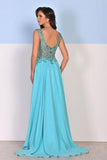 Chiffon Scoop A Line With Beading Sweep Train Formal Dresses Rjerdress