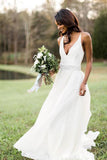 Chiffon Straps A Line Wedding Dresses With Beads Rjerdress