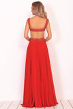 Chiffon Straps Beaded Bodice A Line Open Back Sweep Train Formal Dresses Rjerdress