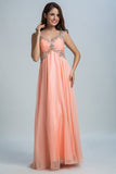 Chiffon V Neck A Line Formal Dresses  With Beads And Ruffles