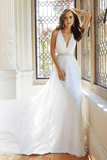 Chiffon V-Neck New Arrival Sexy A-Line White Custom Wedding Dresses RJS58