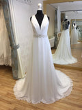 Chiffon V-Neck New Arrival Sexy A-Line White Custom Wedding Dresses RJS58 Rjerdress