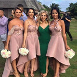 Classic A Line High Low With Appliques Pink Bridesmaid Dresses Rjerdress