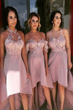Classic A Line High Low With Appliques Pink Bridesmaid Dresses