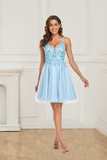 Classic Tulle V Neck Above Knee Open Back Homecoming Dresses With Beading Rjerdress
