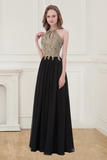 Classy Formal Lace Chiffon Black And Gold Long Formal Dresses Prom Gowns Rjerdress