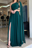 Classy One Shoulder Chiffon Sleeveless Long Prom Dresses With Split RJS552 Rjerdress