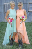 Country Rustic High Low Chiffon Bridesmaid Dresses