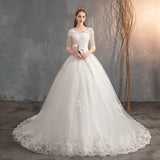 Court Train Scoop  A Line Wedding Dresses Tulle With Applique