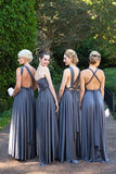 Covertible Chiffon Long Floor Length Blue Bridesmaid Dress RJS667 Rjerdress