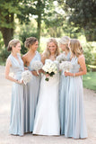 Covertible Chiffon Long Floor Length Blue Bridesmaid Dress RJS667