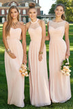 Custom A Line Chiffon Blush Pink Formal Floor Length Cheap Bridesmaid Dresses Rjerdress
