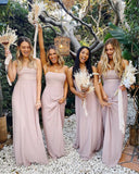 Custom Made Gorgeous Sheath Pink Floor Length Long Spaghetti Straps Bridesmaid Dresses RJS561
