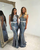 Custom Made Mermaid Sequined Jewel Sexy Backless Cheap Silver Gold  Bridesmaid Dresses Rjerdress
