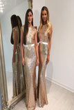 Custom Made Mermaid Sequined Jewel Sexy Backless Cheap Silver Gold  Bridesmaid Dresses Rjerdress