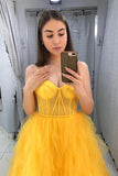Custom Made Yellow Spaghetti Straps Sleeveless Backless Sweetheart Prom Dresses Rjerdress