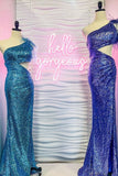Cut-out Sequin Sheath One Shoulder Feathers Long Prom Dress With Slit Rjerdress