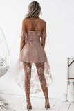 Cute A-Line High Low Blush Pink Spaghetti Straps Lace Short Homecoming Dresses Rjerdress
