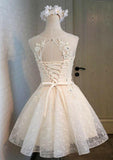 Cute A Line Lace Appliques Scoop Lace up Sequins Knee Length Homecoming Dresses RJS965 Rjerdress