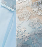 Cute A Line Light Blue High Neck Cap Sleeve Homecoming Dresses with Tulle Flowers H1074 Rjerdress
