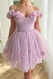 Cute A-Line Off The Shoulder Short Homecoming Graduation Dress With 3D Flower
