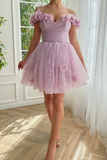 Cute A-Line Off The Shoulder Short Homecoming Graduation Dress With 3D Flower Rjerdress