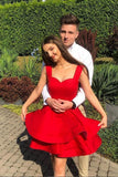 Cute A Line Red Sweetheart Layered Satin Homecoming Dresses with Backless Straps H1199 Rjerdress