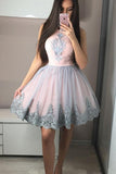 Cute A Line Round Neck Pink Short Cocktail Dresses Homecoming Dresses with Appliques RJS925 Rjerdress