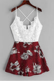 Cute A Line Spaghetti Straps V Neck White Lace Homecoming Dress Floral Print Cocktail Dress H1077 Rjerdress