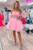 Cute A Line Sweetheart Lace up Strapless Tulle Homecoming Dress with Detachable Sleeves RJS866