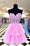 Cute A Line Tiered Sweetheart Tulle Short Homecoming Dresses with Ruffles Rjerdress