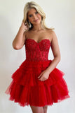 Cute A Line Tiered Sweetheart Tulle Short Homecoming Dresses with Ruffles Rjerdress