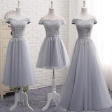 Cute A line Gray Lace Off Shoulder Lace-up Prom Dress with Appliques Graduation Dresses Rrjs105 Rjerdress