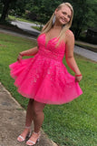 Cute A-line Spaghetti Straps Tulle Pink Appliques Homecoming Dresses RJS861 Rjerdress
