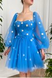 Cute Ball Gown Puffy Sleeve Flowers Embroidery Tulle Short Sweetheart Homecoming Dresses Rjerdress