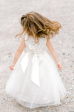 Cute Ball Gown Scoop Tulle Flower Girl Dress with Bow Knot Rjerdress