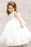 Cute Ball Gown Scoop Tulle Flower Girl Dress with Bow Knot Rjerdress