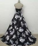 Cute Black and White Floral Satin Halter Vintage Print A-Line High Waisted Prom Dresses Rrjs842 Rjerdress