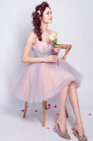 Cute Bling Sequins Short Tulle V Neck Pink Lace up Homecoming Dresses