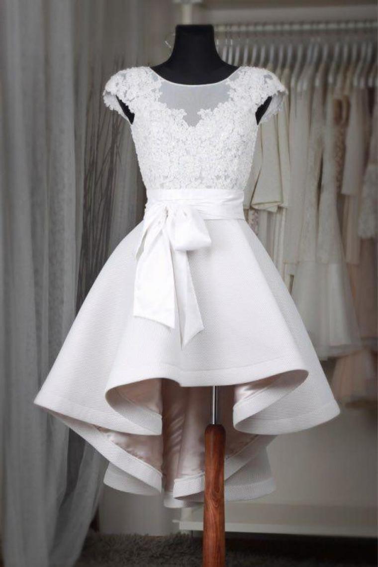 Cute Cap Sleeve Short Off White High Low Homecoming Dresses Satin Rjerdress