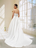 Cute Elegant Strapless Long A-Line Satin Wedding Dresses Rjerdress