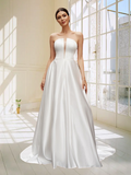 Cute Elegant Strapless Long A-Line Satin Wedding Dresses