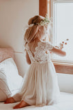 Cute Flora Capped Sleeve Lace Back Flowers Girl Dress Rjerdress