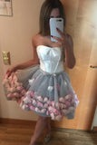 Cute Gray Strapless Tulle Homecoming Dresses with Flowers Short Sweet 16 Dresses H1334 Rjerdress